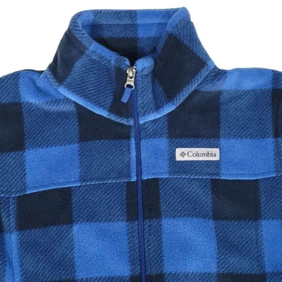 Columbia Fleece Jacket Boys Youth Size Large 14/16 Zing III Blue Check Zip Front - Picture 7 of 15